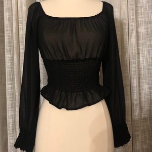 Active USA Long Sleeve Smocked Chiffon Top